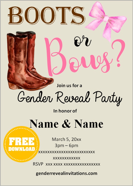 boots or bows gender reveal invitation