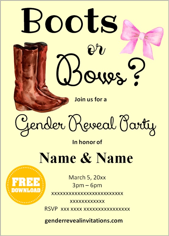 boots or bows gender reveal invitations
