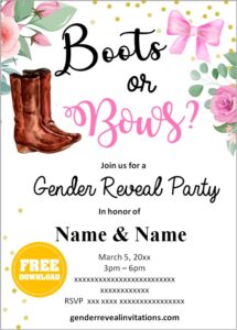 Boots or Bows Gender Reveal Invitations Gender Reveal Invitations