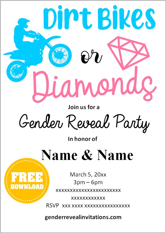 diamond or dirbikes gender reveal invitations