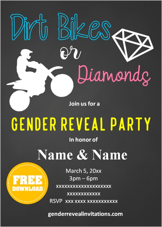 Dirt Bikes or Diamonds Gender Reveal Invitations