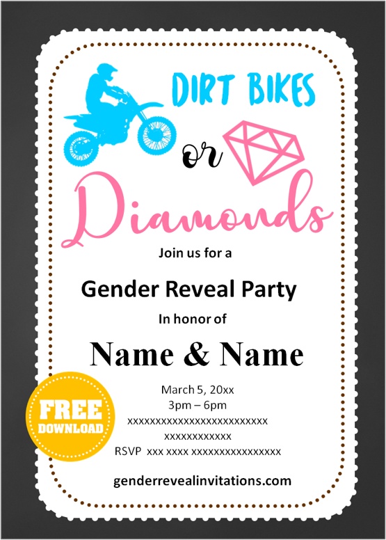 diamond or dirbikes gender reveal invitations