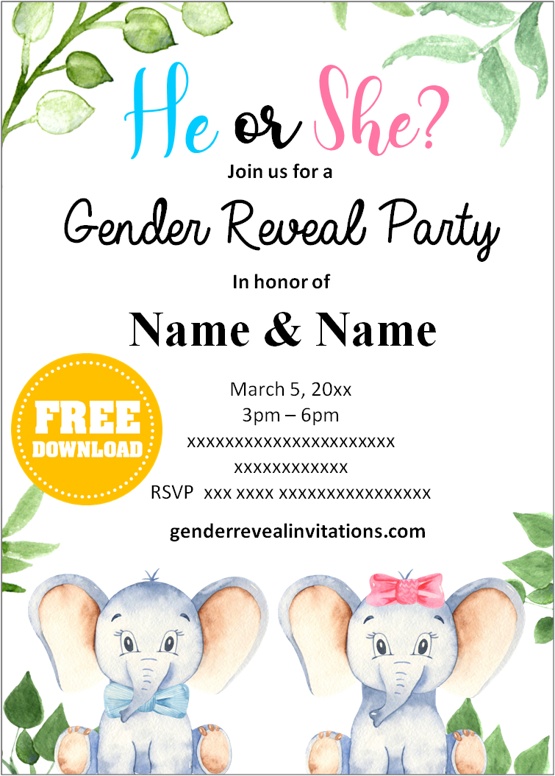 elephant gender reveal invitation