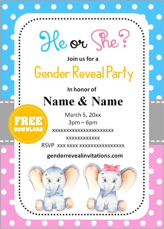 gender reveal invitations elephant