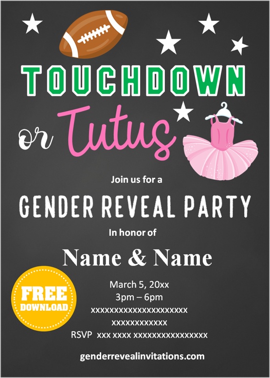 Touchdowns or Tutus Gender Reveal Invitation