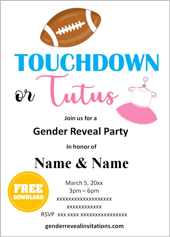 Football Gender Reveal Invitations Gender Reveal Invitations