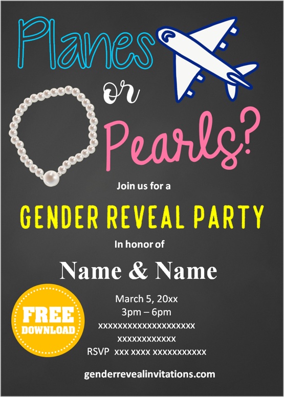 planes or pearls gender reveal party invitations