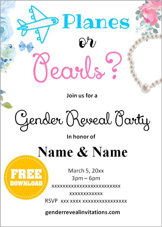 Planes or Pearls Gender Reveal Invitation