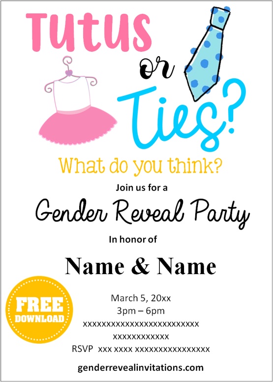 ties and tutus gender reveal invitations