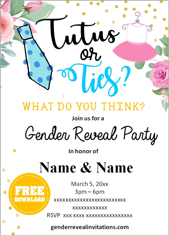 ties and tutus gender reveal invitation