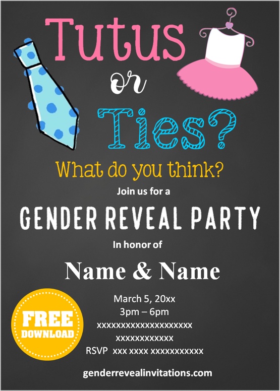 Tutus and Ties Gender Reveal Invitation