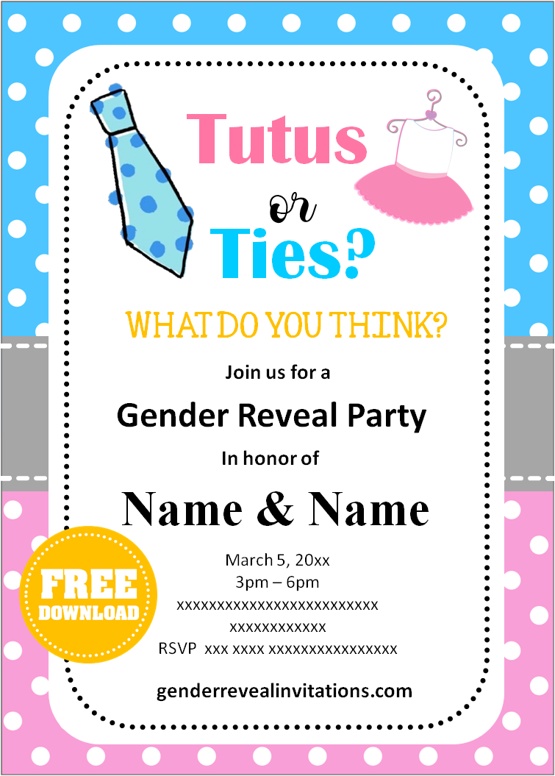 ties and tutus gender reveal invitation