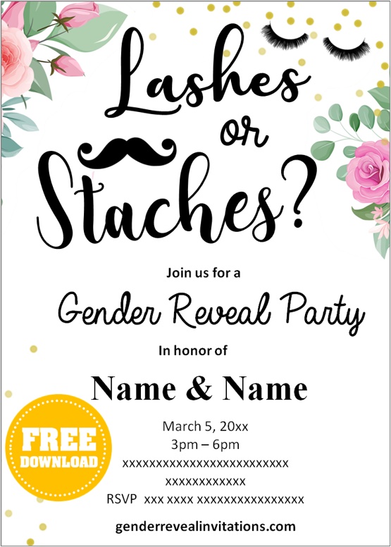Stashes or Lashes Gender Reveal Invitation