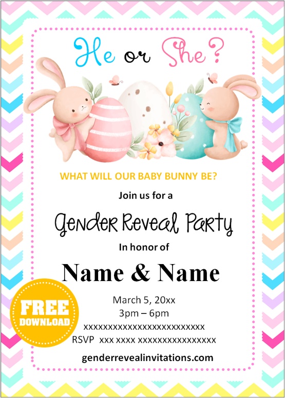 Easter bunny gender reveal invitation Template