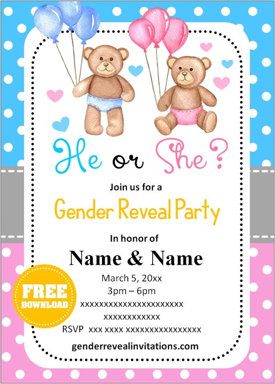 teddy bear gender reveal invitation template