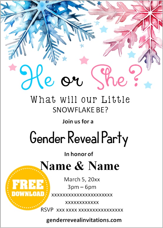 Editable Winter Gender Reveal Invitation